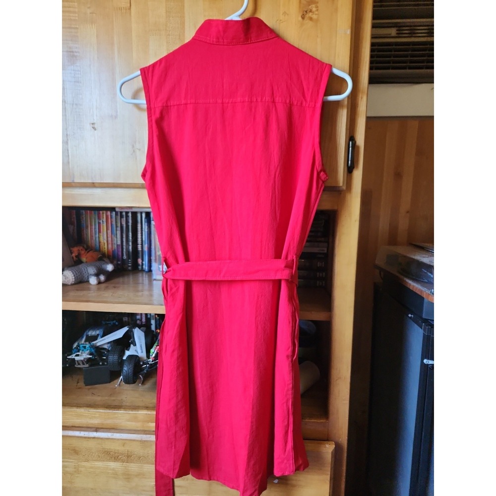 Woman's Red Sleeveless Tied Dress With Pockets, Sz S - Picture 2 of 11